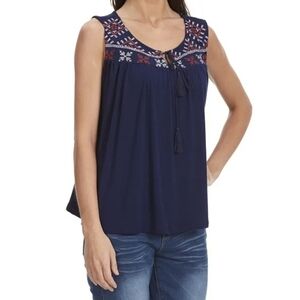 M - Thyme & Honey | Embroidered Sleeveless Navy Blouse